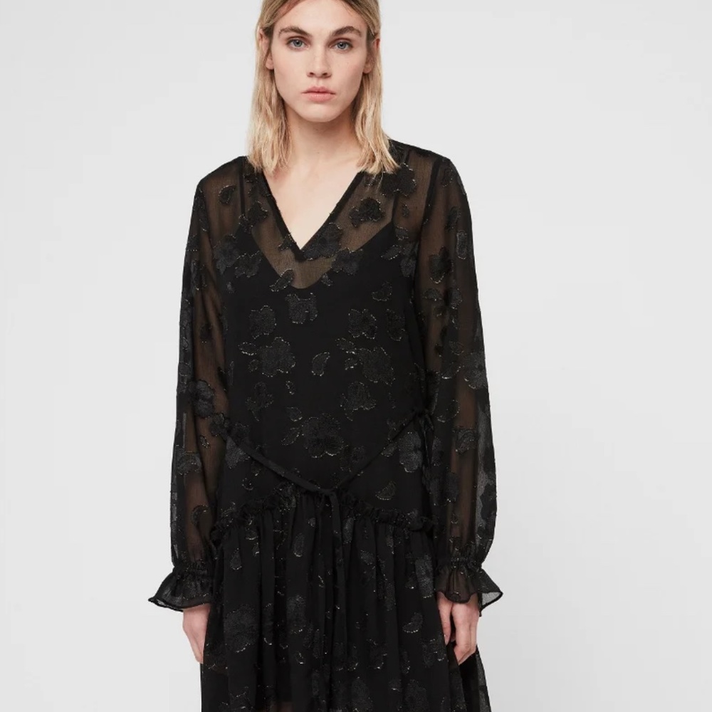ALLSAINTS Alia  Black & Gold Floral Dress